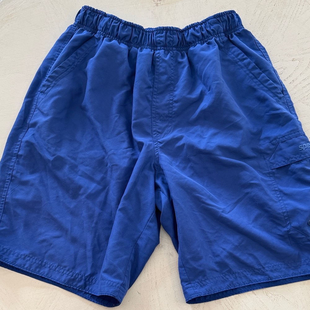 Men's Speedo Blue Elastic-Waist Swim Shorts with Pockets Sz Medium
